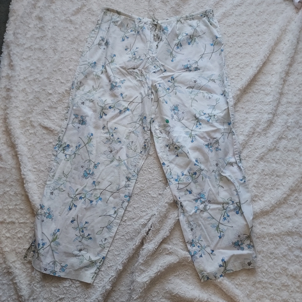 Cherokee Blue & Green Floral Cotton Sleepwear Loungewear Pants Breathable Comfy